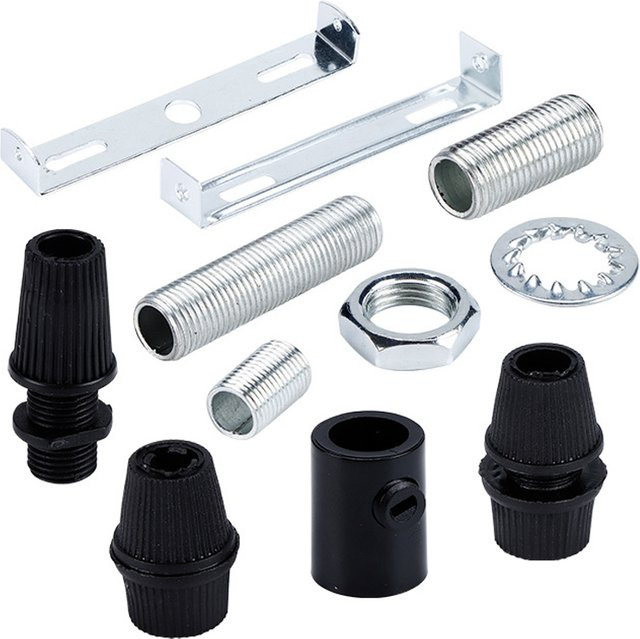 USBO 5er Set Lampensockel Zubehör aus Metall in Silber mit E27 E14 Kabelhalterung und M10 Schrauben für Kronleuchter - Bild 1