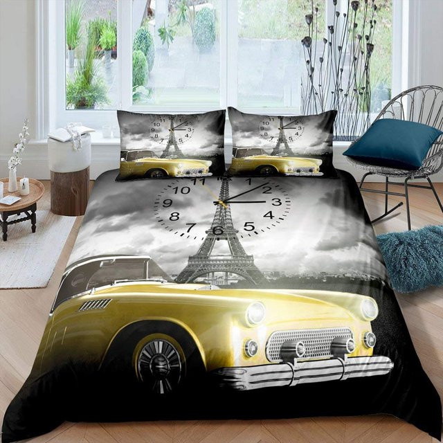 Bettwäsche-Set Your Warm Home Eiffelturm Design in Grau und Gelb mit Bettbezug und Kissenbezügen aus Polyester, B/H: 264 x 228 cm, Kissenbezüge: 50 x 70 cm - Bild 1