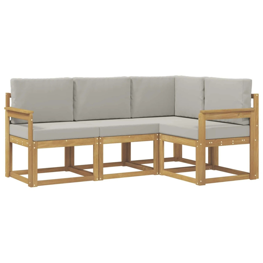 vidaXL Outdoor-Sofagarnitur 4-teilig in L-Form aus Massivholz-Akazie mit Polsterkissen in Weiß und Hellgrau - Bild 2