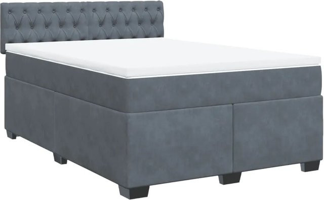 vidaXL Boxspringbett mit Matratze in Dunkelgrau aus Samt, Hybridbett mit Taschenfederkern, B/T/H: 140 x 200 cm - Bild 1