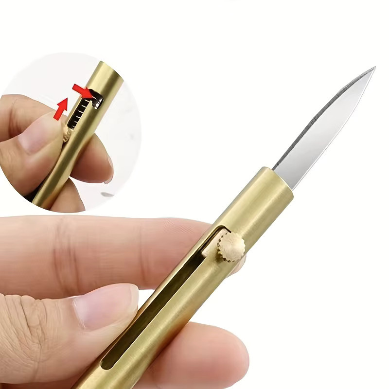 Mwyhmut Multifunktionaler Messing-Flaschenöffner und einziehbares Messer in Gold als tragbarer Schlüsselanhänger - Bild 3