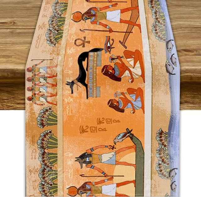 JINGYUE Pet Tischläufer aus Leinen mit Altes Ägypten Mythologie Design in Beige, Breite: 150 cm, Tiefe: 33 cm - Bild 1