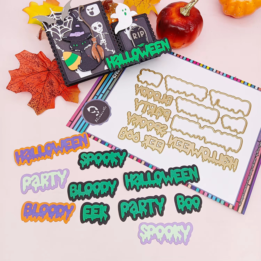 Alinacutle Halloween Buchstaben aus Metall in Gold für DIY Scrapbooking und Handarbeit - Bild 3