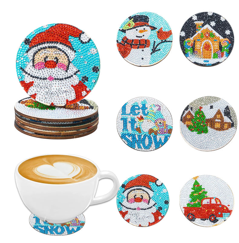 6er Set DIY Diamant-Malerei Kunstset mit Weihnachtsmustern als Untersetzer in Multicolor - Bild 7