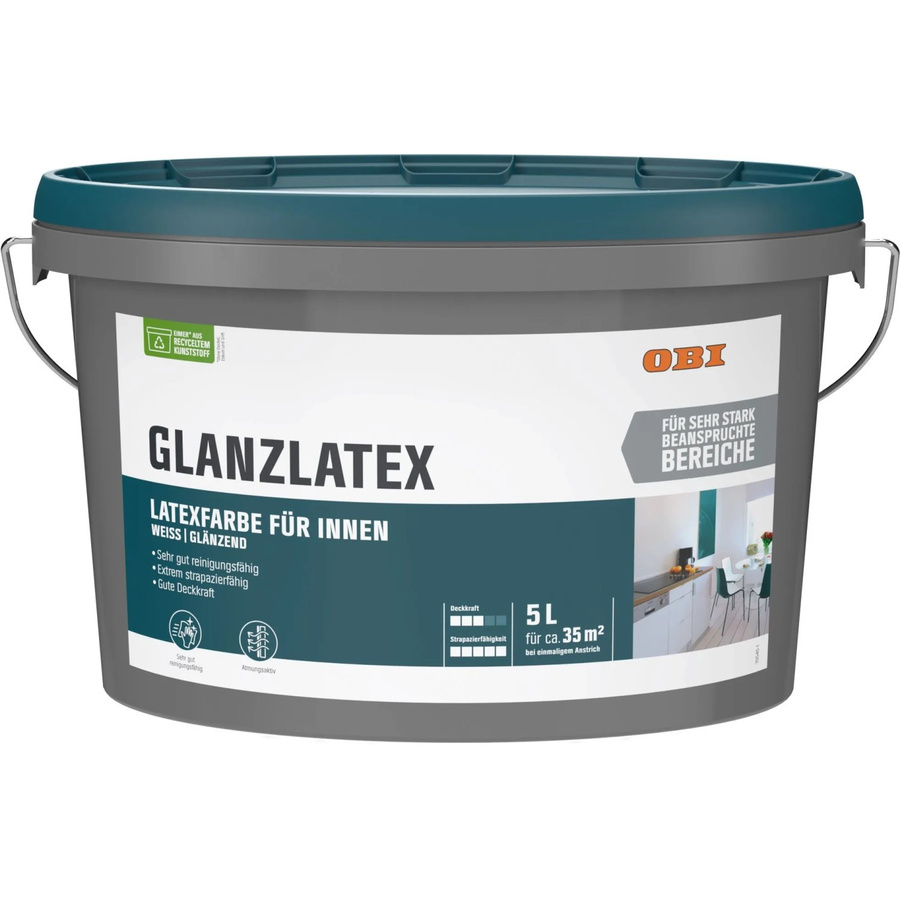 OBI Glanzlatex Weiß wasserbasiert glänzend 5,0 l - Bild 2