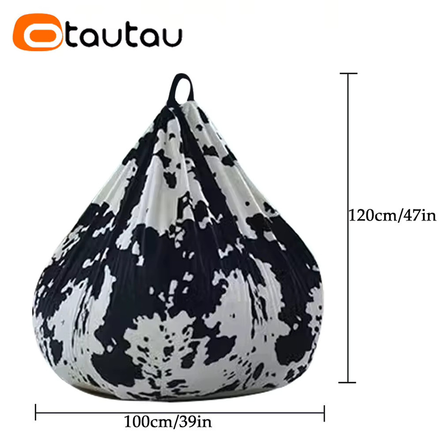 OTAUTAU Sitzsackbezug aus Kunstfell im Kuh-Tiermuster, Pouf Ottomane DD162, Weiß/Mehrfarbig - Bild 3