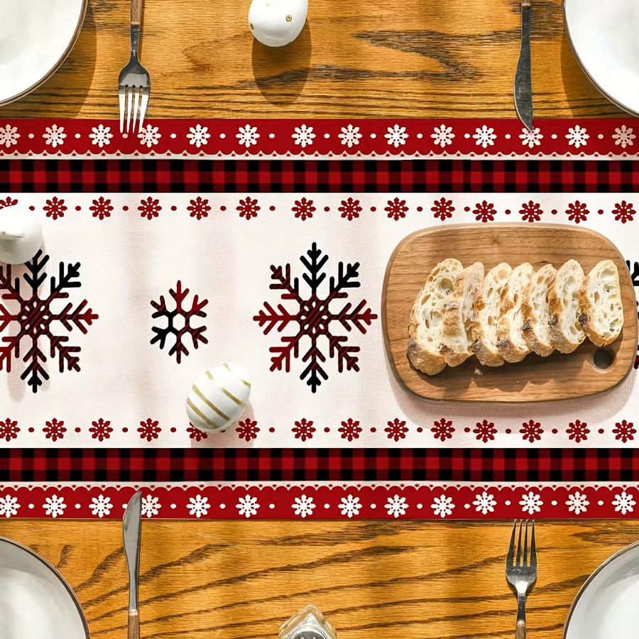 VIKAMA Weihnachts-Tischläufer mit rotem Schneeflocken-Design, B/T: 90 x 33 cm - Bild 3