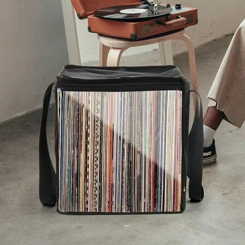 PXSW Aufbewahrungskoffer für 12-Zoll-Vinylalben, staubdichte Reise-Aufbewahrungstasche mit Deckelgriffen, Schwarz - Bild 4