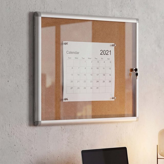 MCW Schaukasten Q51 Memoboard Pinnwand mit Korkoberfläche und Aluminiumrahmen, abschließbar, Silber/Braun, B: 65 cm, H: 68 cm, T: 7 cm - Bild 1