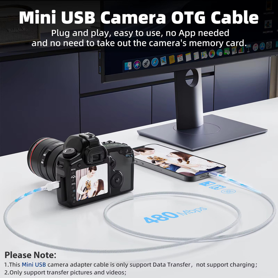 MFi-zertifizierter Kamera-Adapter mit Lightning auf Mini-USB-Kabel für den Import von Fotos und Videos von Canon und Nikon Kameras auf dein iPhone 14, 13, 12 oder XR - Bild 3