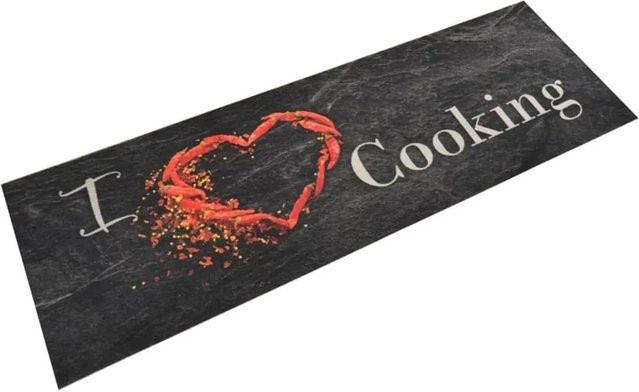 vidaXL Küchenteppich Cooking aus Samt in Schwarz, Waschbar und Rutschfest, B/T: 60 x 180 cm - Bild 1