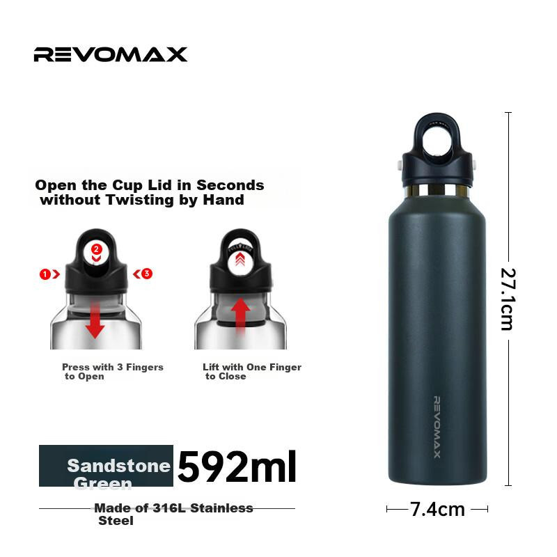 REVOMAX Isolierbecher Sport-Wasserflasche für Herren, Grün, 592 ml - Bild 3