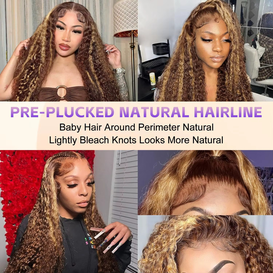 Honigblonde Ombre Lace Front Perücke, Echthaar, Deep Wave, Lockiges Haar - Bild 5