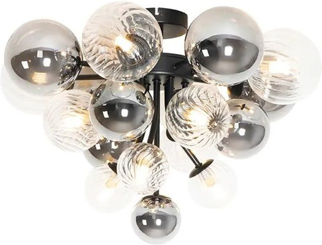 QAZQA Deckenleuchte Bonnie im Art-Deco-Stil mit 10 Gläsern aus Rauchglas und klarem Glas in Schwarz, dimmbar, G9 LED - Bild 1