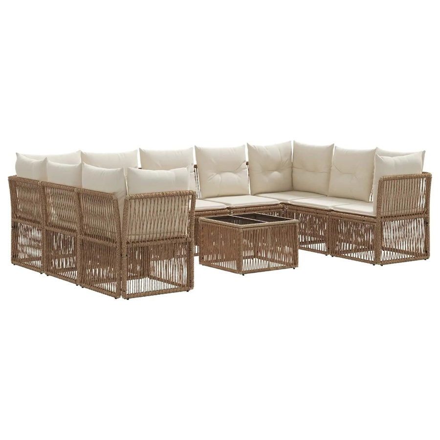 vidaXL Gartensofa-Set 10-teilig aus Poly-Rattan in Beige mit Polsterung und Tisch - Bild 2