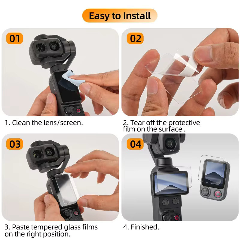 DJI Osmo Pocket 4 Pro Displayschutz aus gehärtetem Glas mit 9H Härtegrad, transparent, kratzfest und anti-fingerabdruck - Bild 6