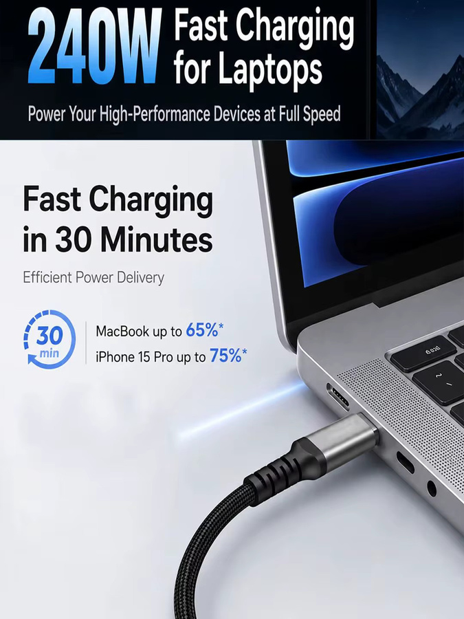 Parallel World USB-C zu USB-C Kabel PD 3.1 mit 240W Schnellladefunktion für MacBook, Laptop, iPad und iPhone 15/16/17 sowie Galaxy - Bild 7