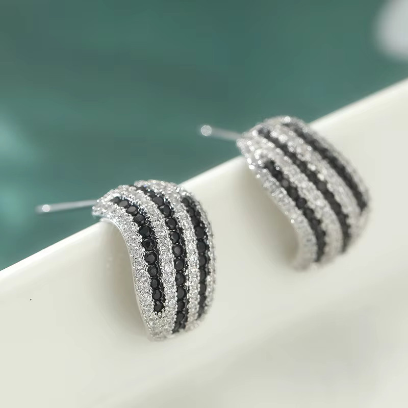 YoYo Ohrstecker, synthetische weiße und schwarze kubische Zirkonia, Damen - Bild 3