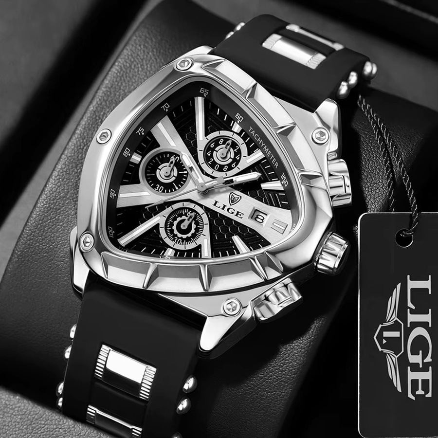 Lige Armbanduhr Chronograph, Quarz, Edelstahl, Kautschuk, Schwarz, Herren - Bild 3