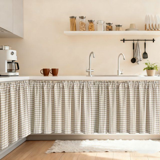 WPKIRA Kurzvorhang im japanischen minimalistischen Stil mit zweifarbigem Karomuster für die Küche und kleine Fenster im Café-Stil - Bild 1