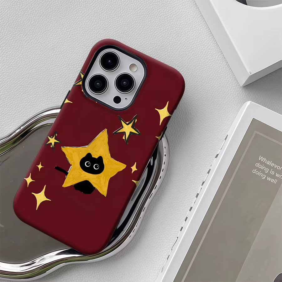 Star Cat Magnetische Handyhülle für iPhone 17 16 15 14 13 Pro Max Plus in Rot, Robuste Einzel- und Doppelschicht-Schutzhülle - Bild 5