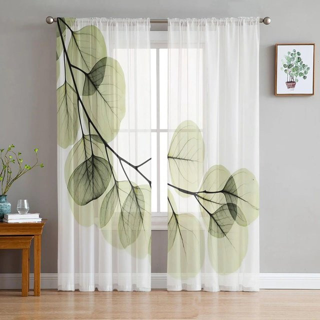 A Family Of Home Textiles Transparente Voile-Fenstervorhänge mit floralem Blätter- und Zweigmuster, Farbe: Transparent, B/H: 135 x 160 cm, 2er-Set - Bild 1