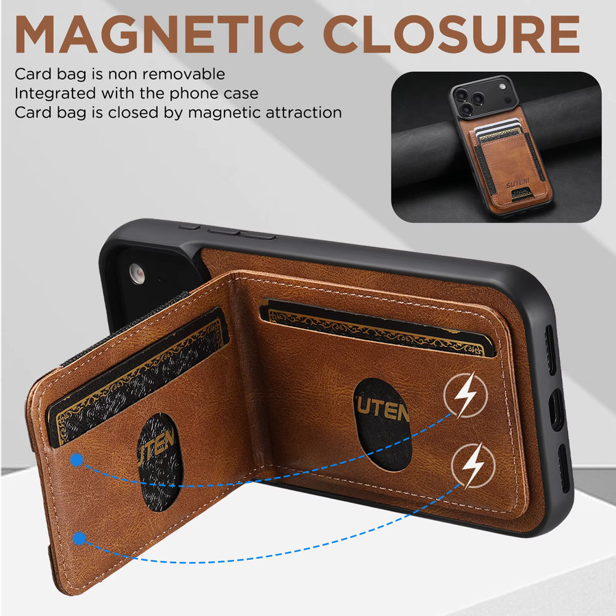 EUCAGR Luxus Kunstleder Stand Wallet Case für iPhone 17 Pro Max 16 Plus 16E 15 14 13 12 Pro Max Kartenhalter Handyhülle in Blau und Braun - Bild 5