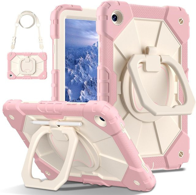 Samsung Galaxy Tab A9 und Tab A9+ Schutzhülle mit 360 Grad drehbarem Griff und Ständerfunktion in Rosa - Bild 1
