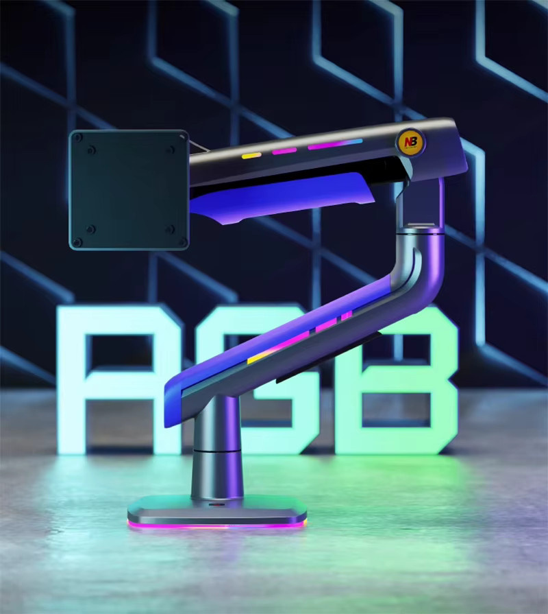 NB G60 E5 F5 Gaming-Monitorarm mit RGB-Beleuchtung und gebogenem Lichtbogengitter für 32–60 Zoll, Traglast 2–20 kg, Schwarz oder Weiß - Bild 2