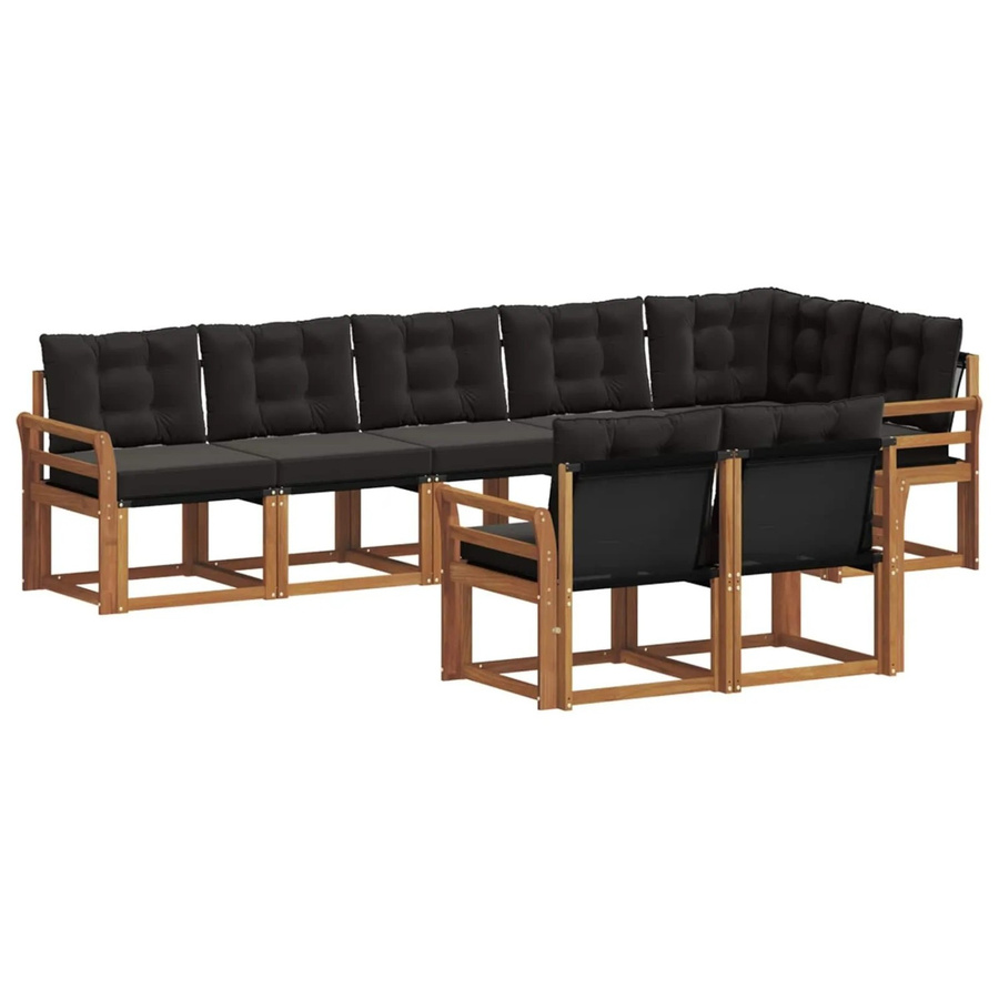 vidaXL Outdoor-Sofagarnitur 8-teilig aus Akazienholz und Textilene in Natur und Schwarz mit Kissen - Bild 2