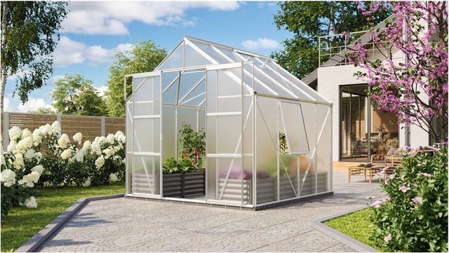 Vitavia Gewächshaus Comfort Edition Jupiter 6700 mit Polycarbonat-Platten 6mm, Aluminium, inklusive Fundamentrahmen, automatischem Fensteröffner, Regenfallrohr-Set und Seitenfenster - Bild 1