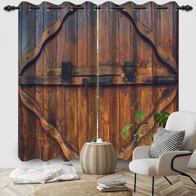 Yiran Furniture Vorhänge im Vintage Design, 2er Set, Braun, halbtransparent, mit Ösen, B: 50 cm, H: 130 cm - Bild 1