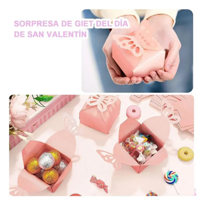 50 Stück TOMTOP JMS Schmetterling Gastgeschenkboxen in Rosa für Hochzeit und Party - Bild 3