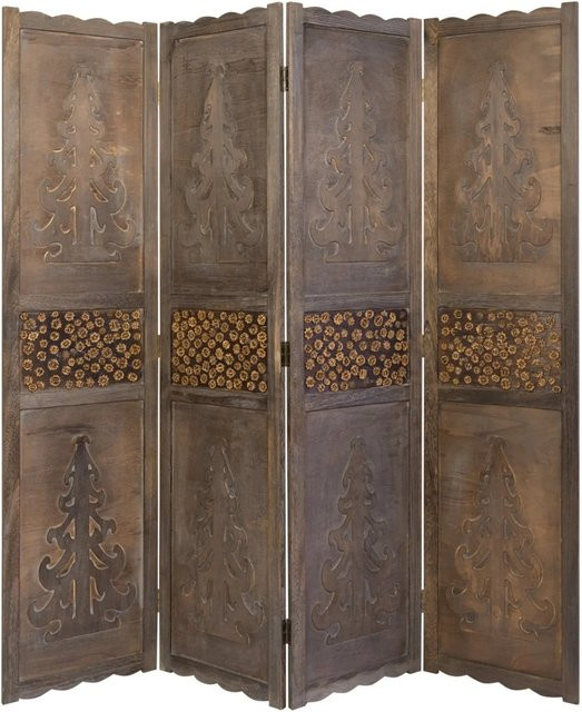 Homestyle4u 4-tlg. Paravent aus Paulownia Holz mit Schnitzereien in Braun, Höhe: 170 cm, Breite: 160 cm - Bild 1