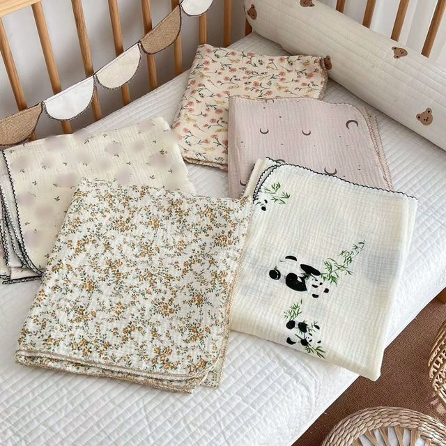 Baby Musselin Decke aus Baumwolle mit Blumenmuster, B/B/H: 110 x 130 cm, Mehrfarbig - Bild 1