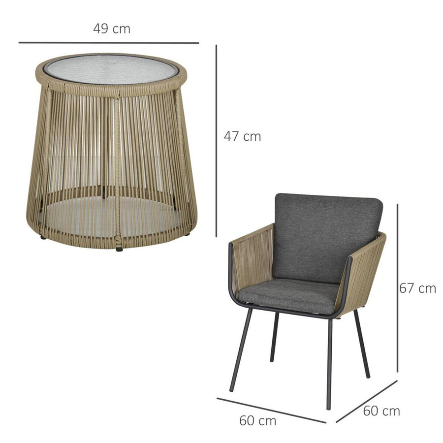 Outsunny 3-tlg. Rattan Gartenmöbel-Set in Grau mit 2 Stühlen und Beistelltisch aus PE-Rattan und Stahl, B/T/H: 60 x 60 x 67 cm - Bild 3
