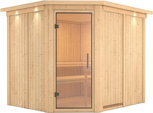 Karibu Sauna Haaspsalu für 4 Personen aus Fichtenholz in Beige ohne Ofen B/T/H: 245 x 210 x 202 cm - Bild 1