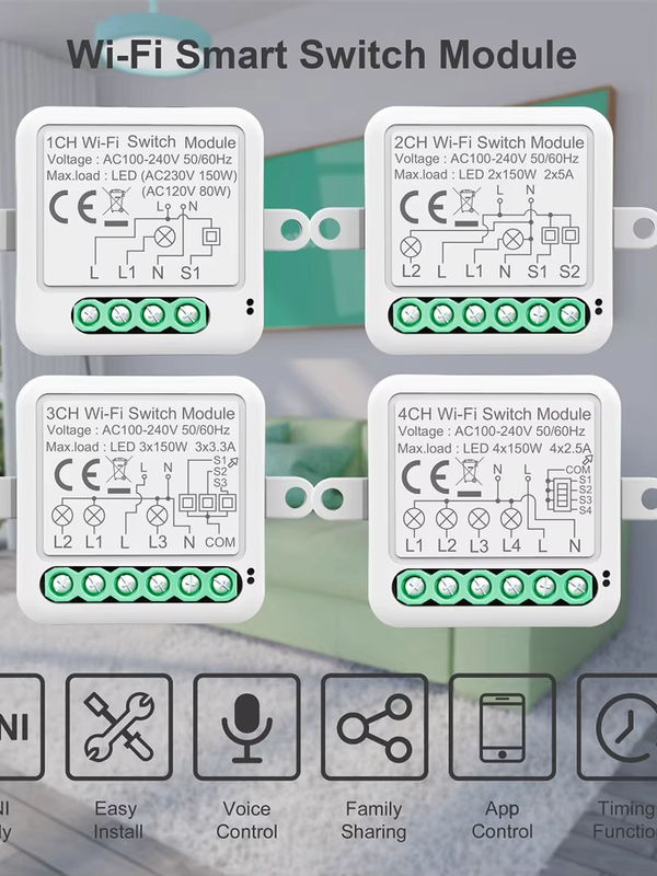 HIMOJO WLAN Smart Switch Modul für Tuya Smart App und Alexa, Elektrisches Schaltmodul für Beleuchtungsschalter, Farbe: Weiss - Bild 3