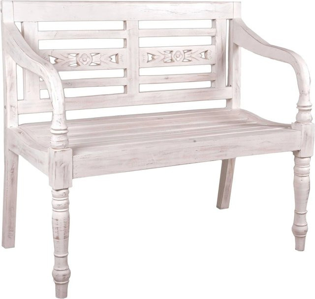 DELUKE Gartenbank TOMAS 2-Sitzer aus Mahagoniholz in Weiß, wetterfeste Outdoor-Sitzbank mit Armlehnen, Breite: 100 cm, Höhe: 90 cm, Tiefe: 47 cm - Bild 1