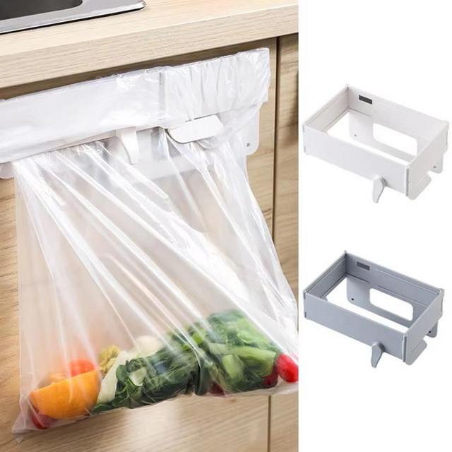 Hängender Müllbeutelhalter von lazyishhouse, faltbarer Müllbeutel-Aufhänger für Küche und Badezimmer, Weiß und Grau, B/T/H: 18,5 x 12,5 x 5 cm - Bild 1