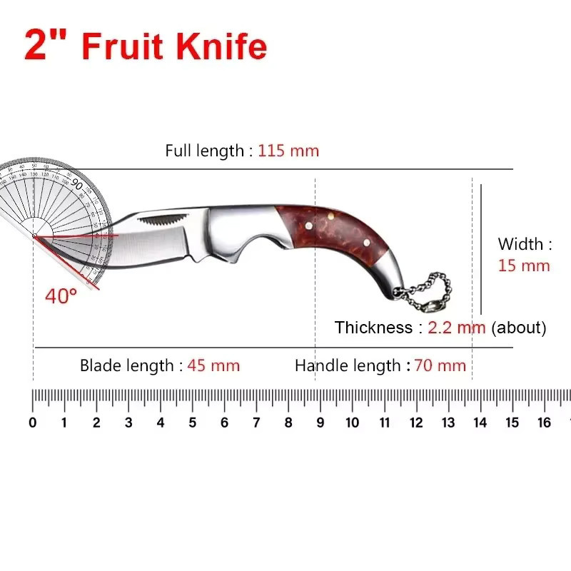 WXCOO Mini Edelstahl Klappmesser mit Kunstharzgriff als Schlüsselanhänger und Obstschälmesser - Bild 5
