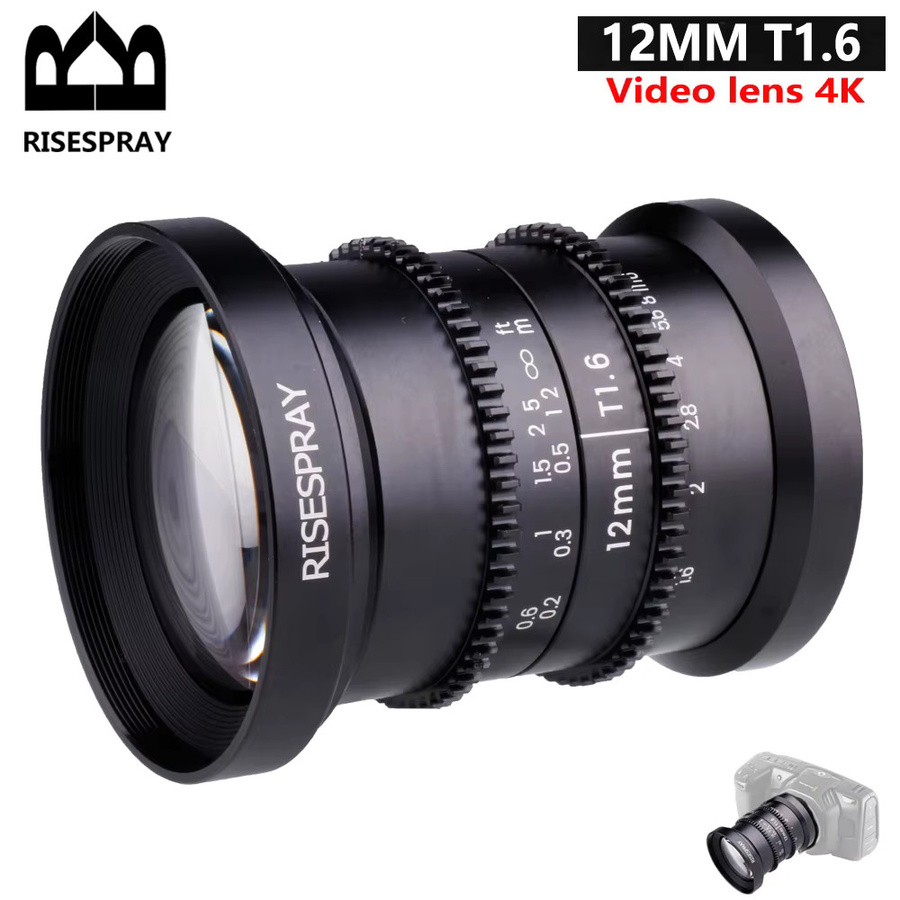 Rises Pray 12mm Mini-Cine-Linse mit manuellem Fokus und Blende f/1.6 für Panasonic Micro Four Thirds MFT, Schwarz - Bild 5