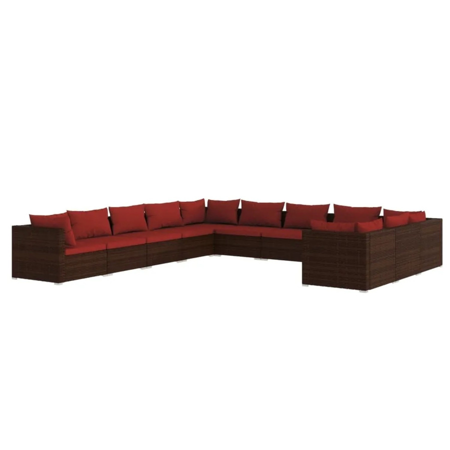 vidaXL 11-tlg Garten-Lounge-Set in U-Form aus braunem Poly-Rattan mit Kissen und pulverbeschichtetem Stahlgestell - Bild 2