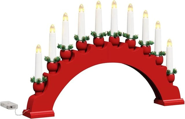 vidaXL Weihnachtskerzenbogen mit 10 LED Kerzen in Rot, klassisches Holz-Design für Advent und Weihnachten, B/H/T: 47 x 29 x 5 cm - Bild 1