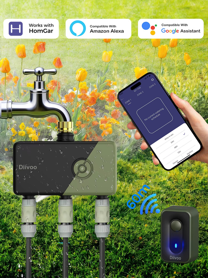 Diivoo Garten-WLAN-Bewässerungstimer für 1-4 Zonen mit Regenverzögerung und manueller Steuerung - Bild 6