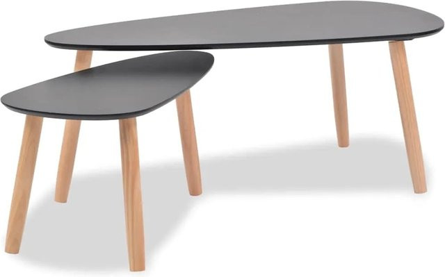 vidaXL 2-teiliges Couchtisch-Set aus Massivholz Kiefer in Schwarz und Braun im skandinavischen Design - Bild 1