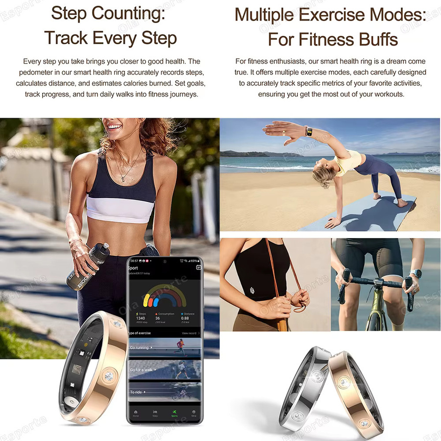 Ola Esporte Smart Ring Gold für Damen und Herren mit Herzfrequenzmessung, Stress-Monitor und IP68 Wasserdichtigkeit - Bild 3
