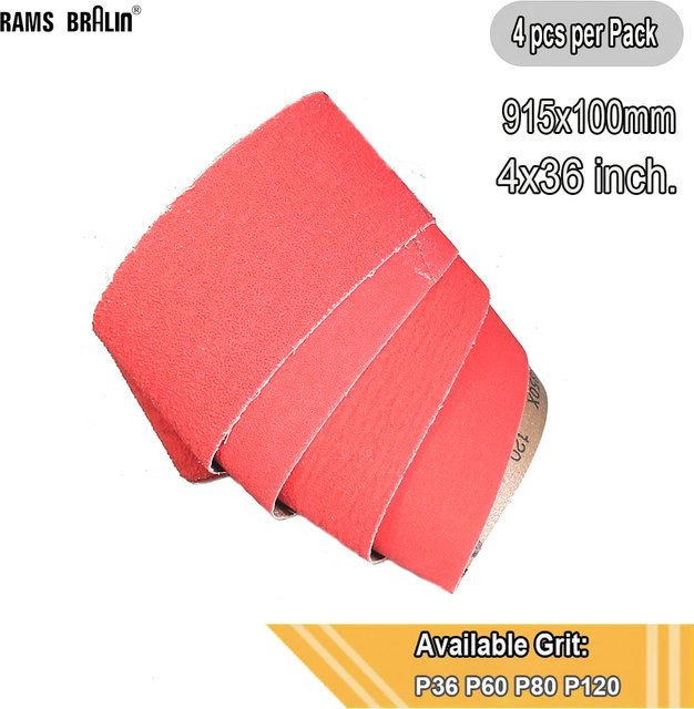 4er-Set RAMS BRALIN Keramik Schleifbänder für schweres Hartmetallschleifen, Farbe: Rot, Breite: 100 mm, Länge: 915 mm - Bild 1