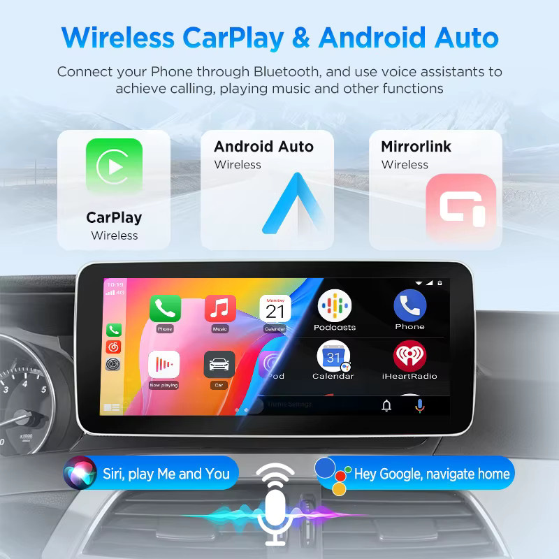 Junsun Multimedia-Player mit Linux-System für Mercedes Benz W176 C-Klasse W204 W205 GLC X253 V-Klasse W447, kabelloses Apple CarPlay und Android Auto, 12,3 Zoll Touchscreen, Schwarz - Bild 2