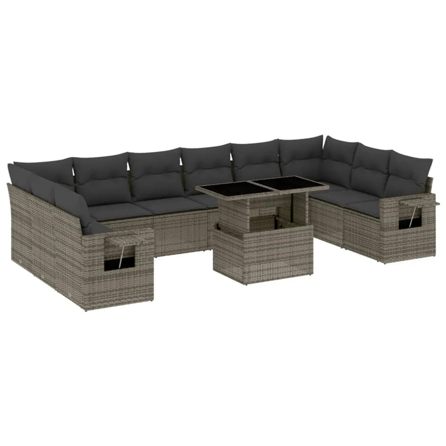 vidaXL 11-tlg Garten-Sofagarnitur aus Polyrattan in Grau mit Kissen und L-Form - Bild 2